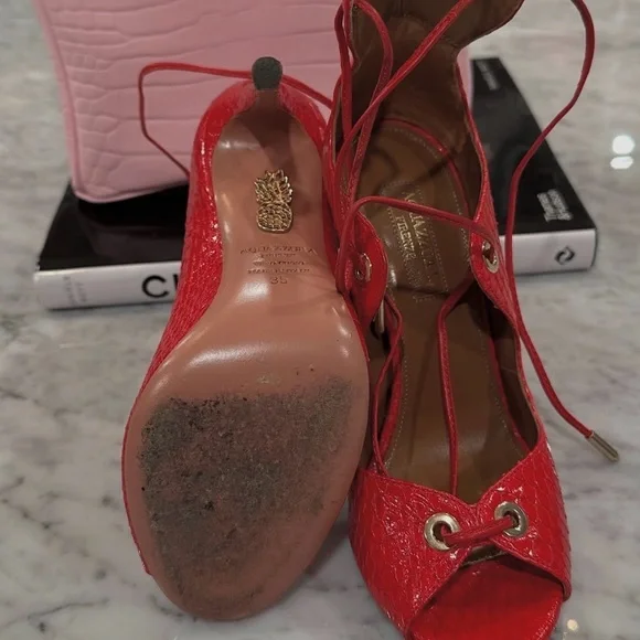 Aquazzura Red Platform Lace-Up Heels
